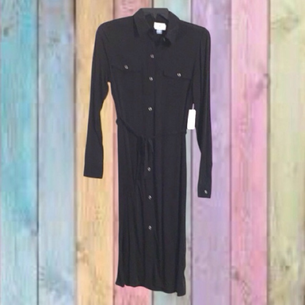 Old Navy Black Button Down Long Sleeve Shirt Dress NWT